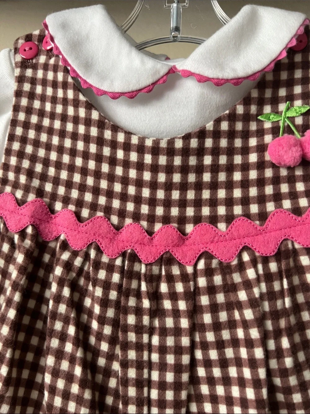 Vintage Peaches n Cream 2 Piece Cherry Romper with White snap Shirt 3-6M